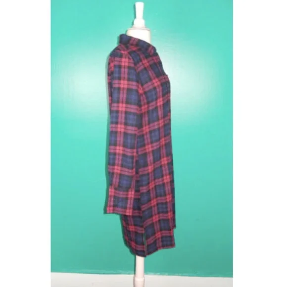 Alex Mill Standard Plaid Navy Blue Burgundy Flannel Shirt Dress - Picture 4 of 5